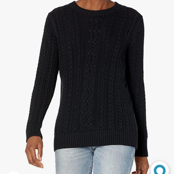 NWT Basic Black Crewneck Cable Knit Sweater - Picture 1 of 7